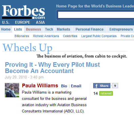 Aviation Marketing by ABCI - Paula Williams Article in Forbes Magazine 