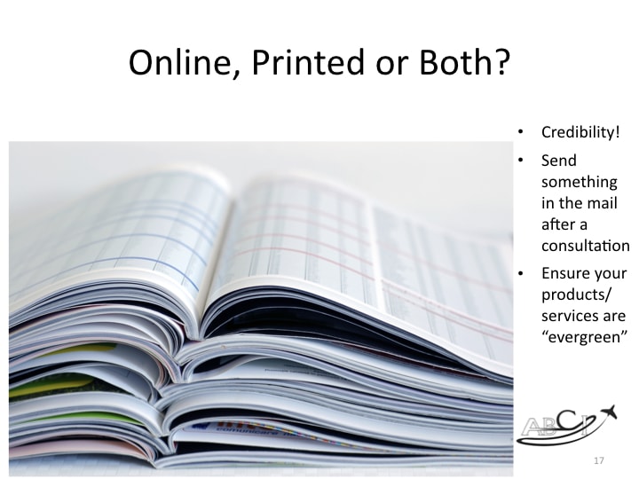 Should my aviation catalog be online, printed or both? 
