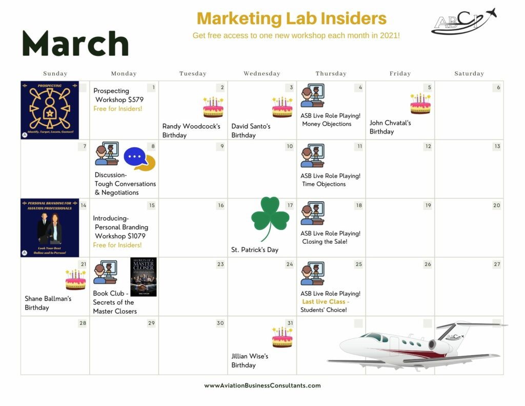 Aviation Sales & Marketing Calendar March 2021