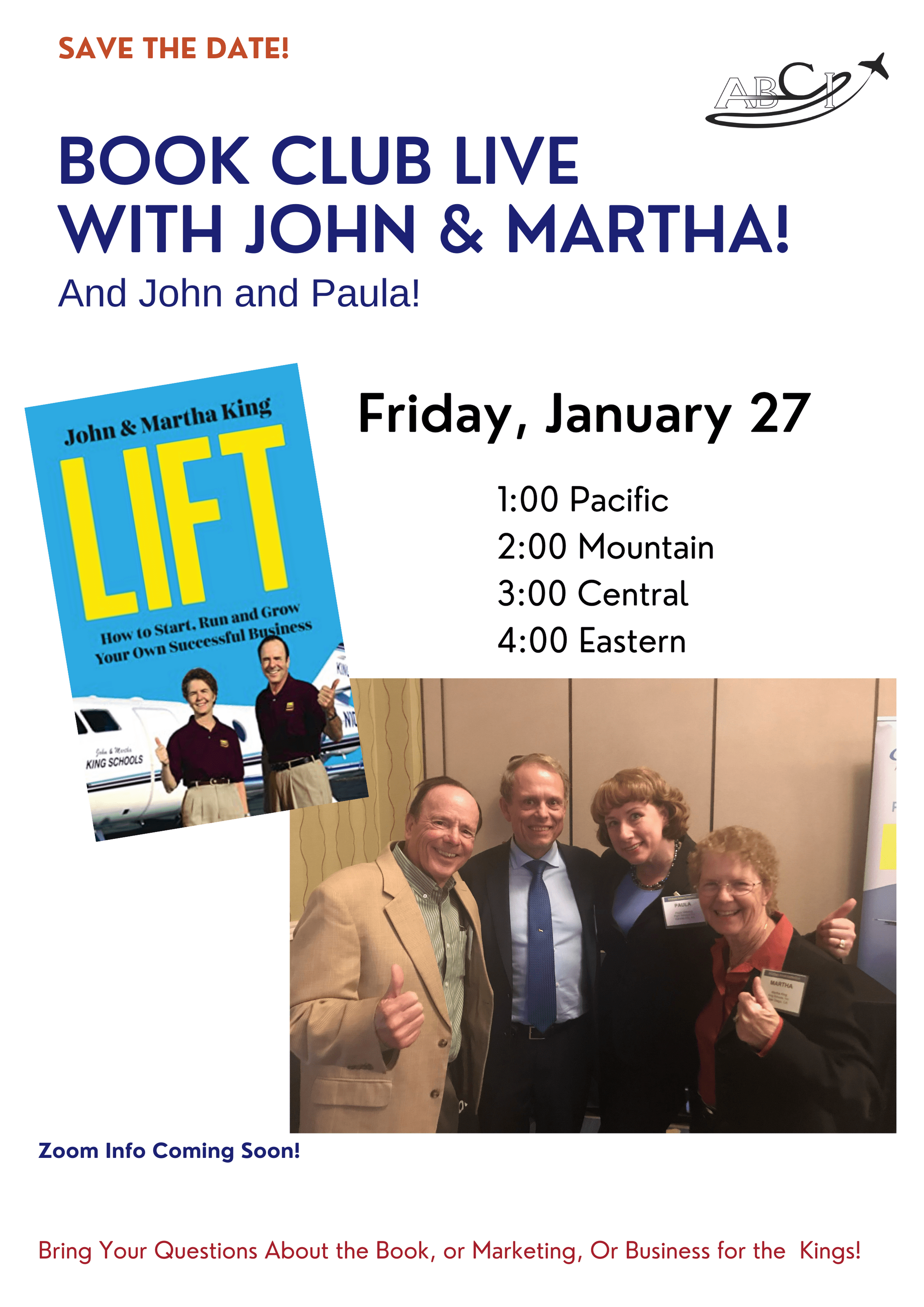 Aviation Entrepreneurs - Join us for this book club discussion with celebrity authors John & Martha King on January 27 online! 