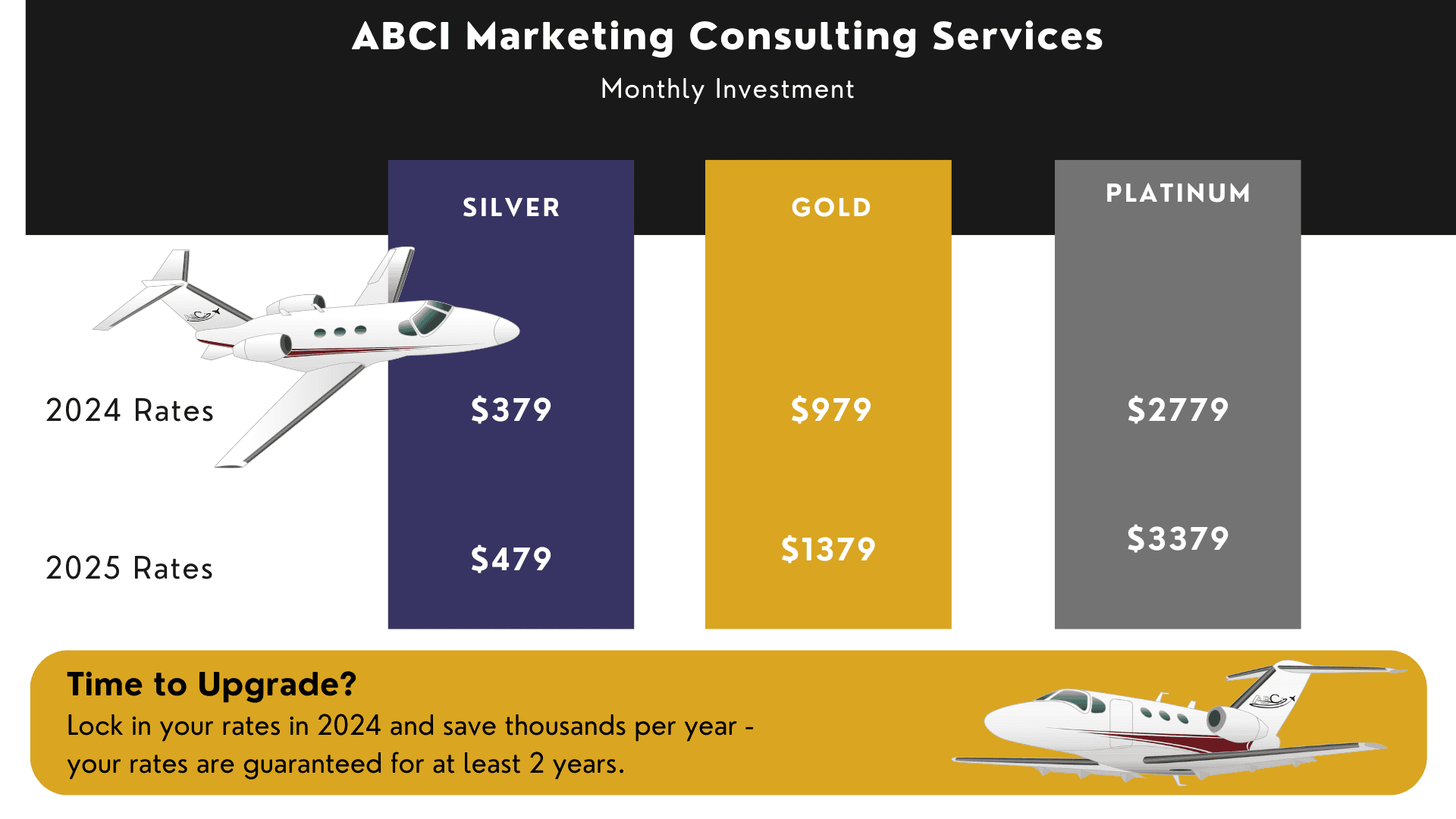 Simplified Aviation Marketing Pricing Table