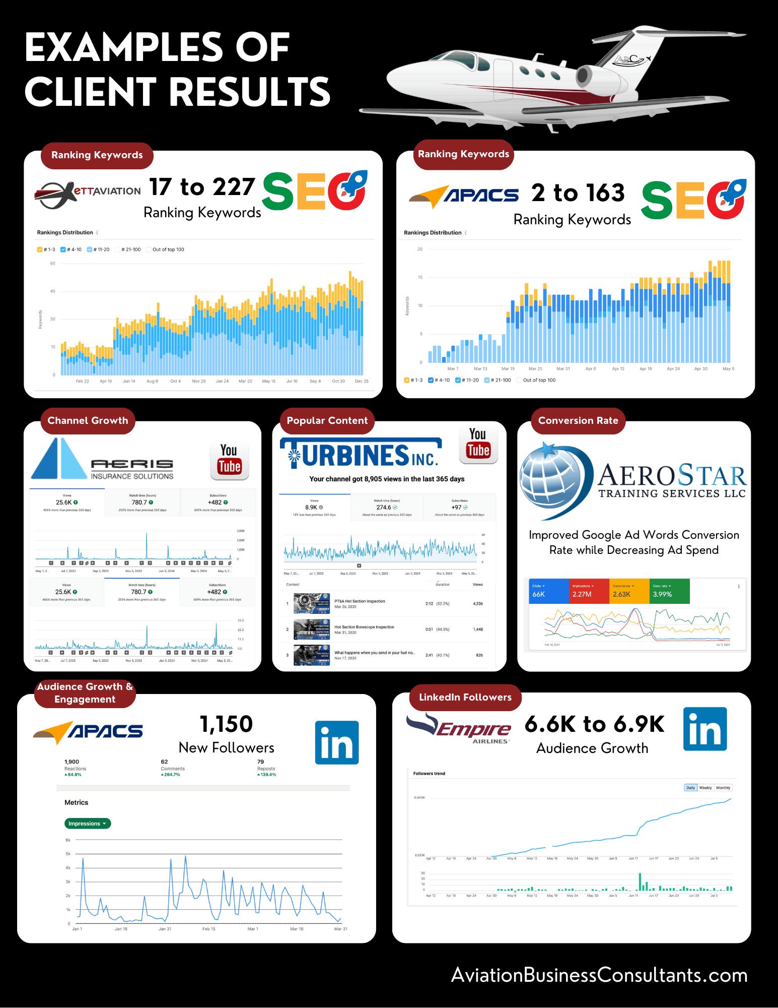 Examples of Client Results (1) Aviation Marketing Results for Clients